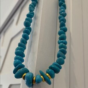 Turquoise color howlite and Gold Beaded Necklace